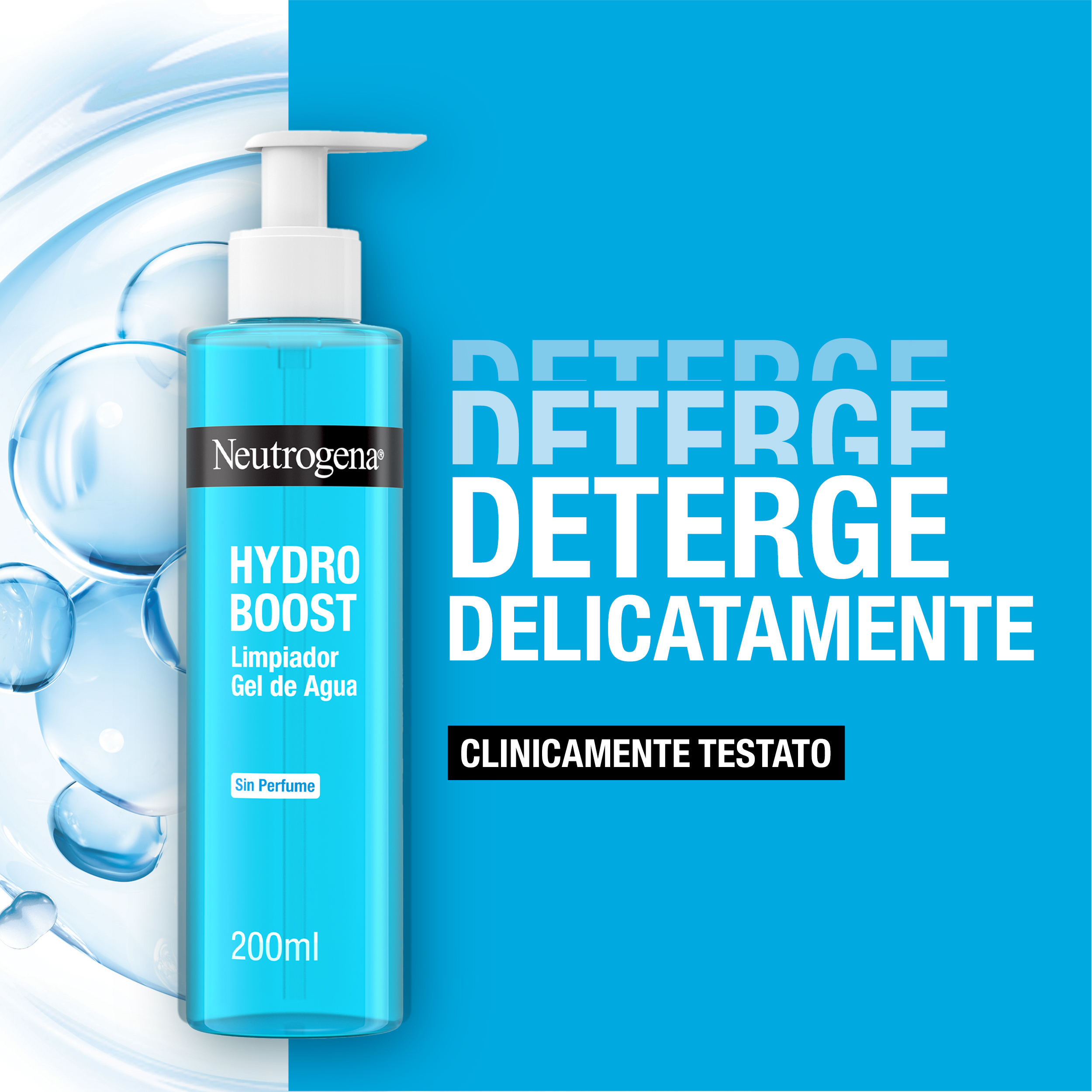 Neutrogena Hydro Boost Acqua Gel Detergente Senza Profumo 200 ml, Detergente schiumogeno struccante