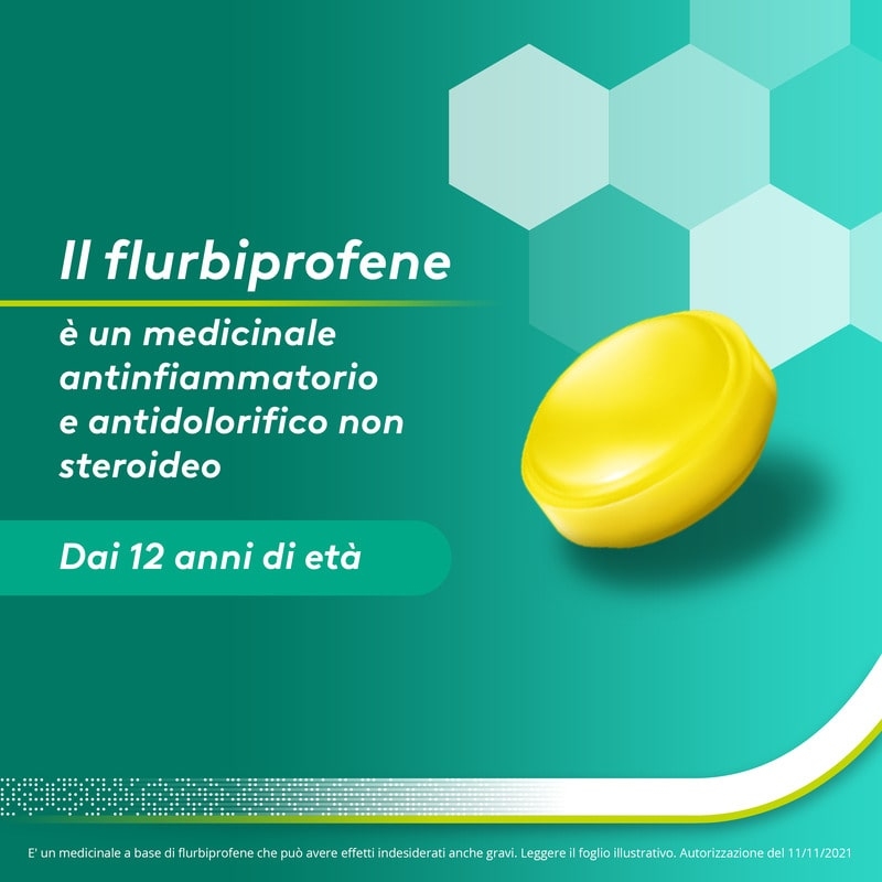 Aspi Gola Pastiglie per la gola infiammata, con 8,75 mg di Flurbiprofene, contro Faringite e Mal di gola, Gusto Limone e Miele 16 Pastiglie Orosolubili
