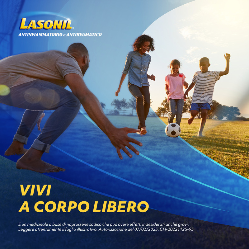 Lasonil Antinfiammatorio e Antidolorifico, Per trattamento di Mal di Schiena, Dolori Muscolari e Articolari, con 220mg di Naprossene Sodico, 12 Compresse Rivestite