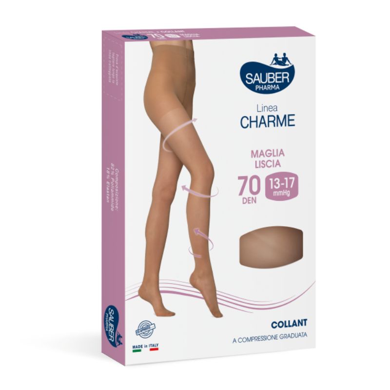 Sauber Pharma - Linea Charme - Collant Maglia Liscia 70 Den (13-17 mmHg) - Taglia 4 Nero