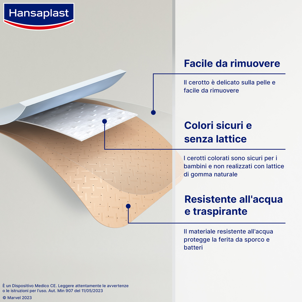 Hansaplast Cerotti Marvel, Cerotti bambini impermeabili e delicati, 20 pezzi in 2 formati