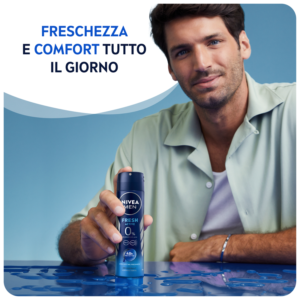 Nivea Men Fresh Active Deodorante Spray 150 ml, Deodorante antitraspirante uomo per 48 ore