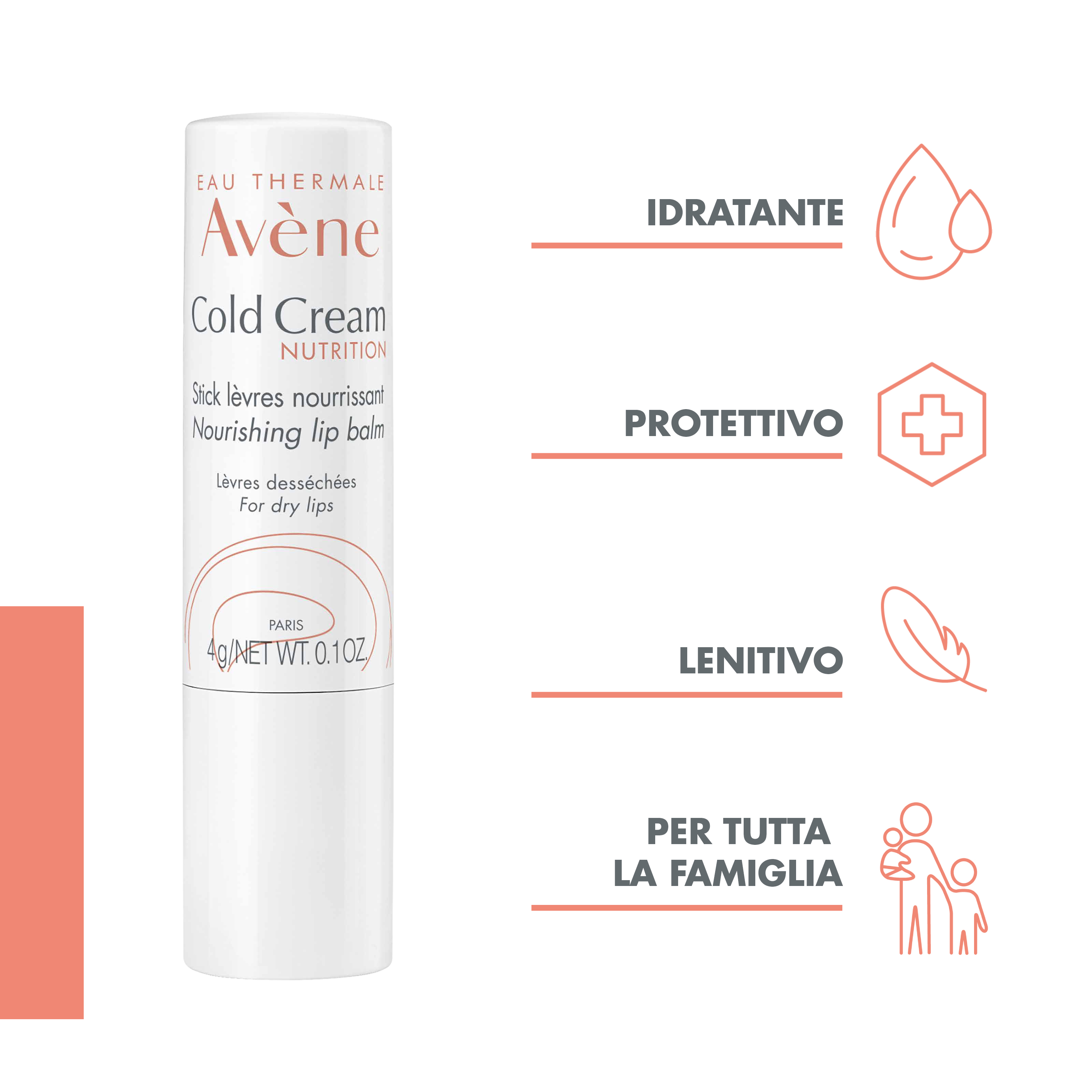 Eau Thermale Avène Cold Cream Balsamo Labbra Nutrizione Intensa, Idratante e lenitivo, labbra molto secche e screpolate, condizioni di freddo intenso, 4g