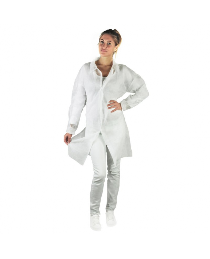 CAMICE LABORATORIO MONOUSO TNT BIANCO DPI 1 PEZZO TAGLIA L