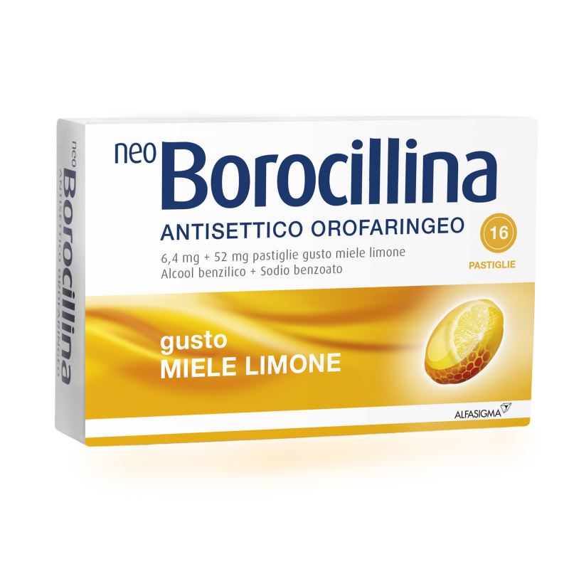 Neo Borocillina Antisettico Orofaringeo 6,4mg + 52mg Limone e Miele 16 Pastiglie