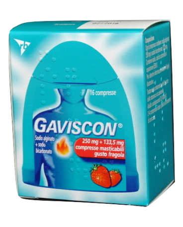 Gaviscon - 16 Compresse Masticabili - Gusto Fragola - 250 mg + 133,5 mg di Sodio Alginato