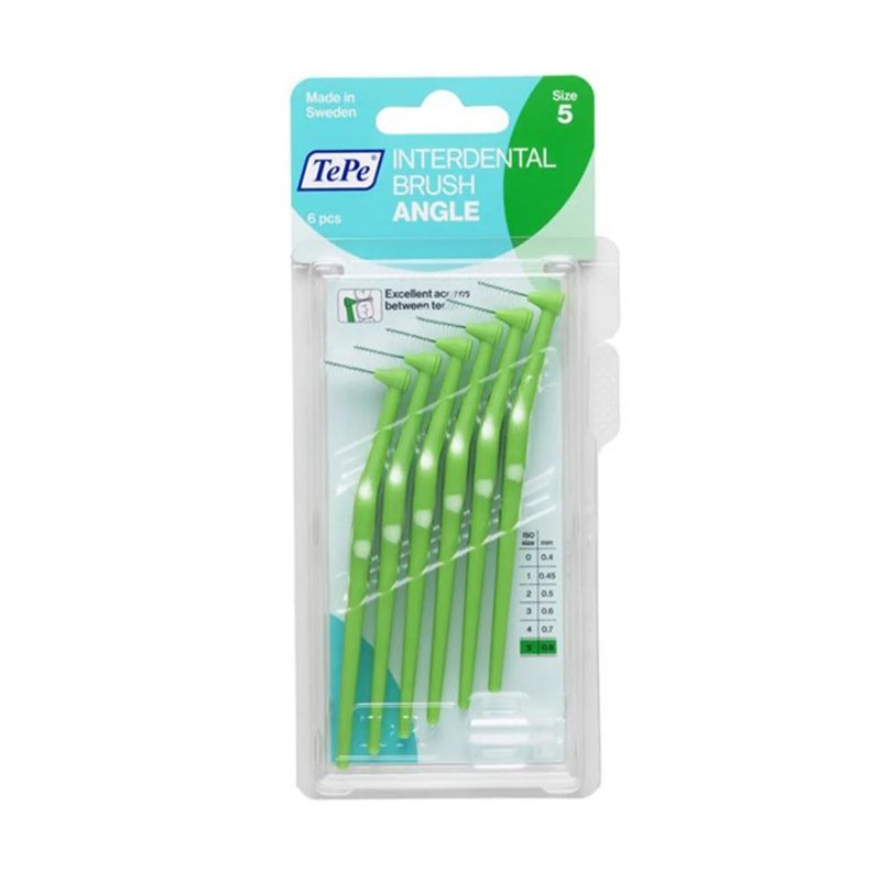 TePe Angle - 6 Scovolini Interdentali Angolati ISO 5 Misura 0,8 mm Verde