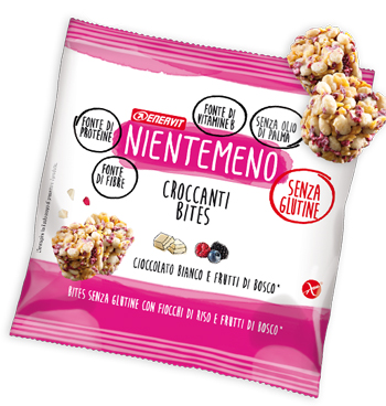 Enervit Nientemeno 5 Buste di croccanti bites senza glutine al cioccolato bianco e frutti di bosco