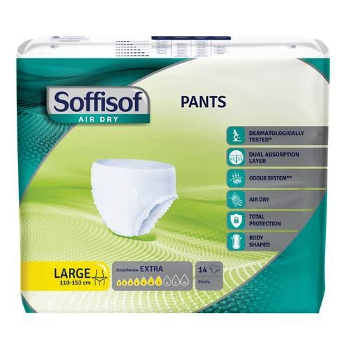 Soffisof Air Dry Pants Extra - Mutandina assorbente per incontinenza - Taglia Large - 14 pezzi