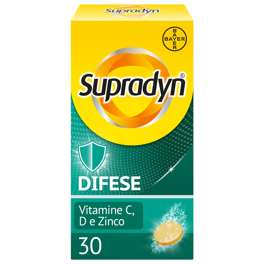 Supradyn Difese Adulto Integratore Multivitaminico  con Vitamina D, Vitamina C e Zinco, per il Sistema Immunitario, 30 Compresse Effervescenti