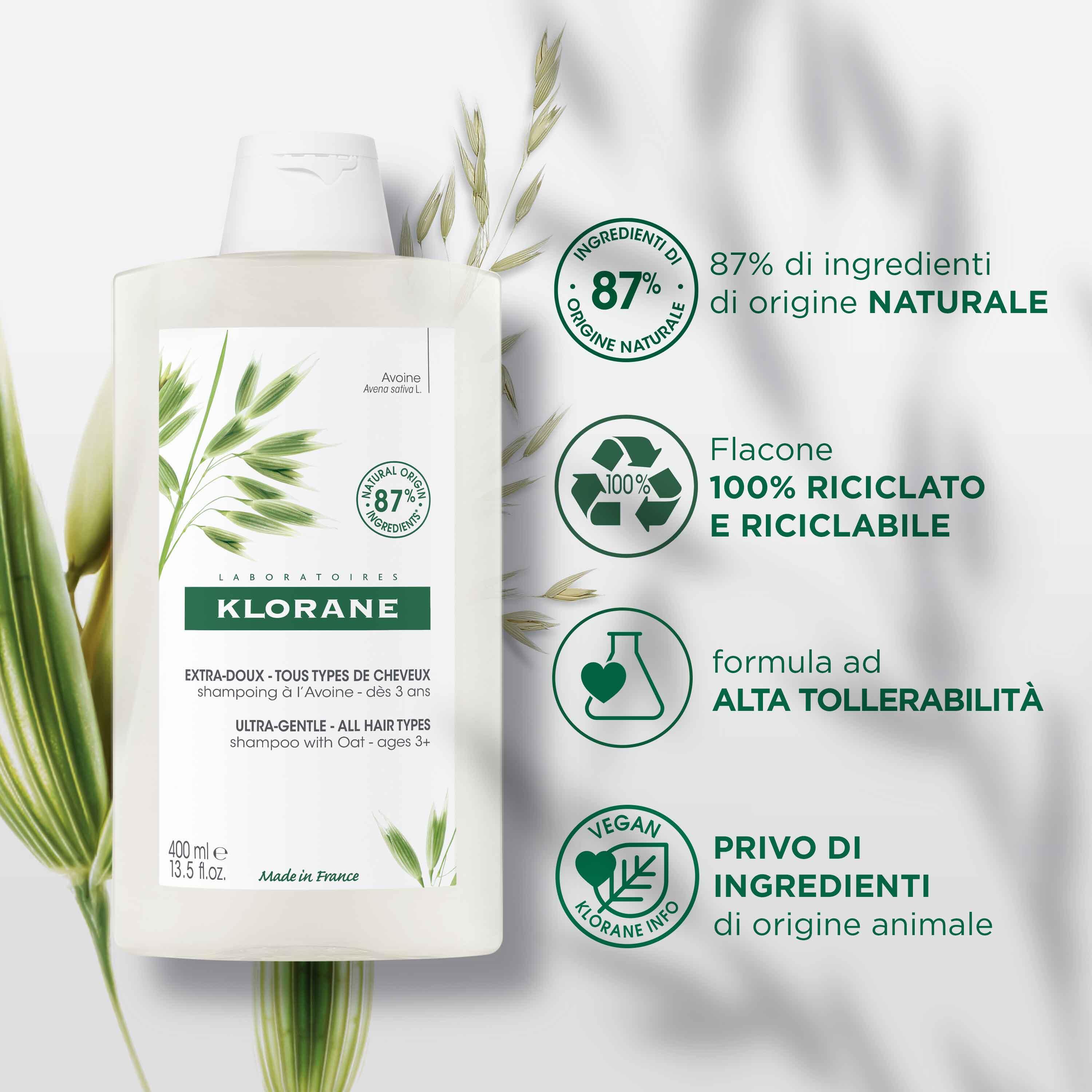 Klorane - Shampoo Extra-Delicato All'Avena Per Tutti I Tipi Di Capelli 400 ml