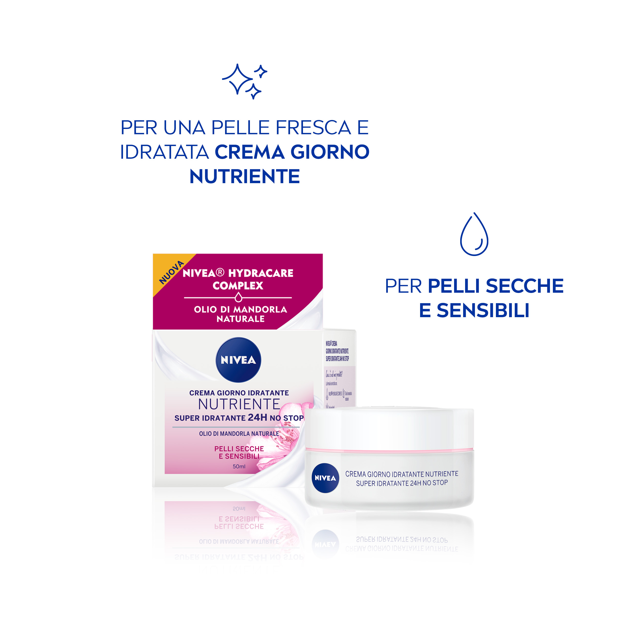 Nivea Crema Giorno Nutriente 24h Idratazione SPF15 50 ml, Crema viso idratante pelle secca