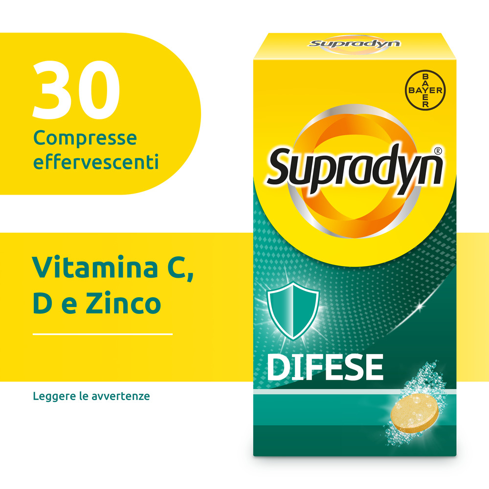 Supradyn Difese Adulto Integratore Multivitaminico  con Vitamina D, Vitamina C e Zinco, per il Sistema Immunitario, 30 Compresse Effervescenti