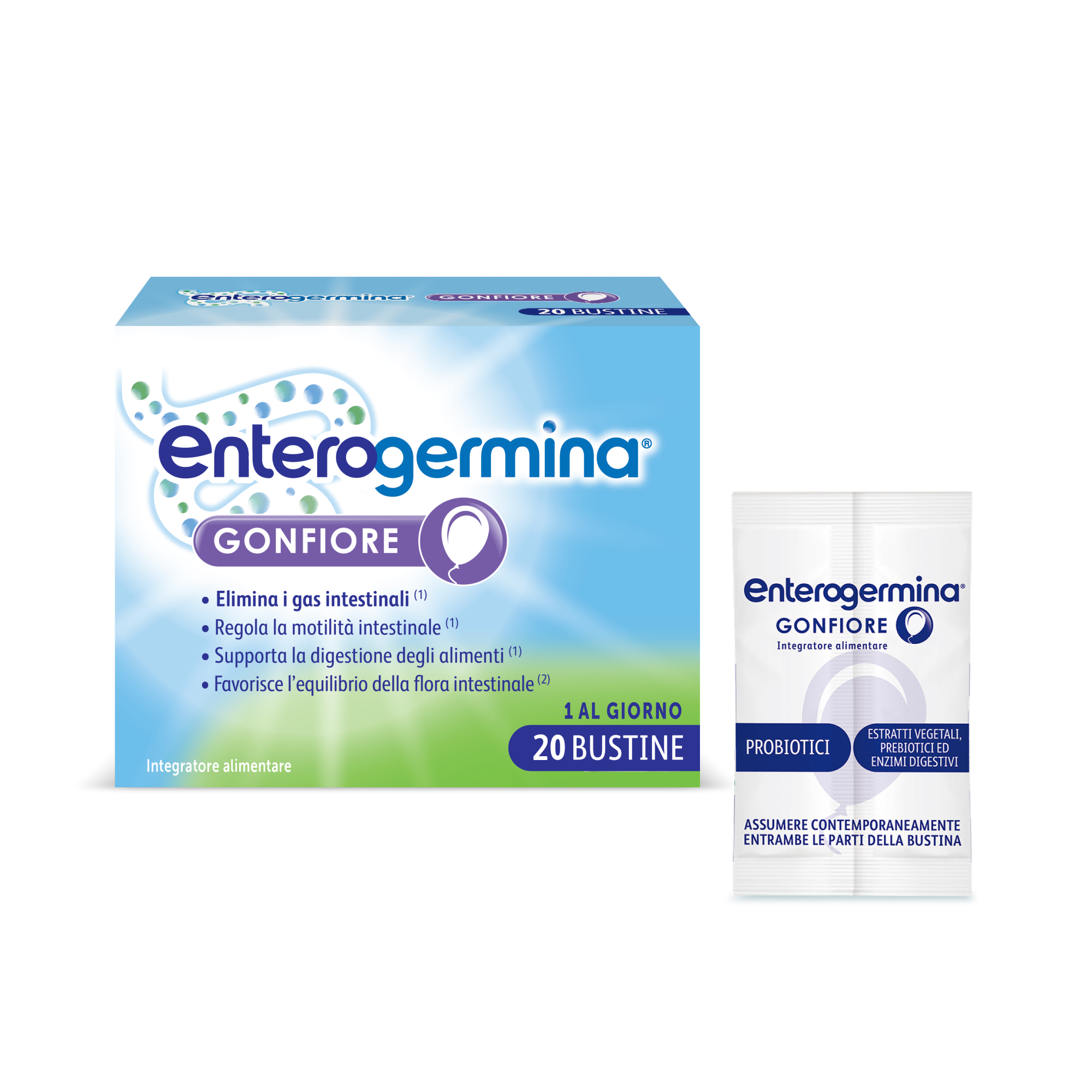 Enterogermina Gonfiore 20 Bustine Gusto Pesca - Integratore Con Probiotici, Enzimi Digestivi E Fermenti Lattici Per Il Gonfiore Addominale