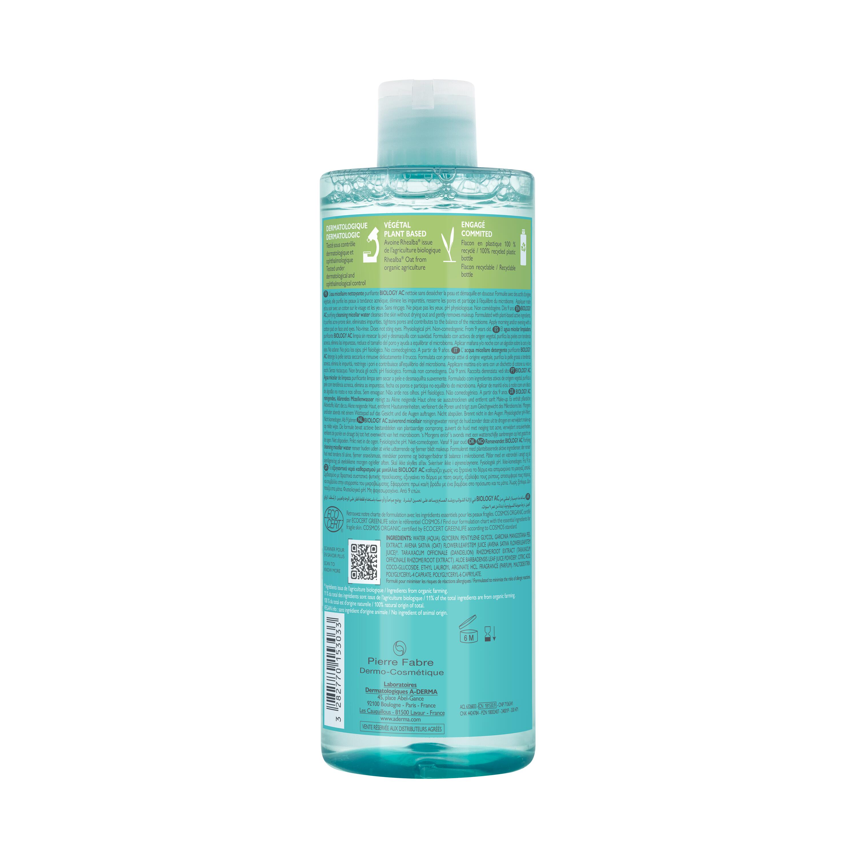 A-Derma - Biology AC Acqua Micellare Detergente Struccante Viso E Occhi 400 ml