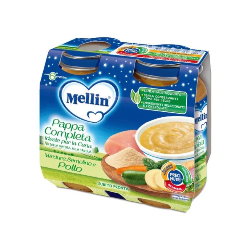Mellin - Pappa Completa Omogeneizzato Con Verdure, Semolino E Pollo 2 x 200 g