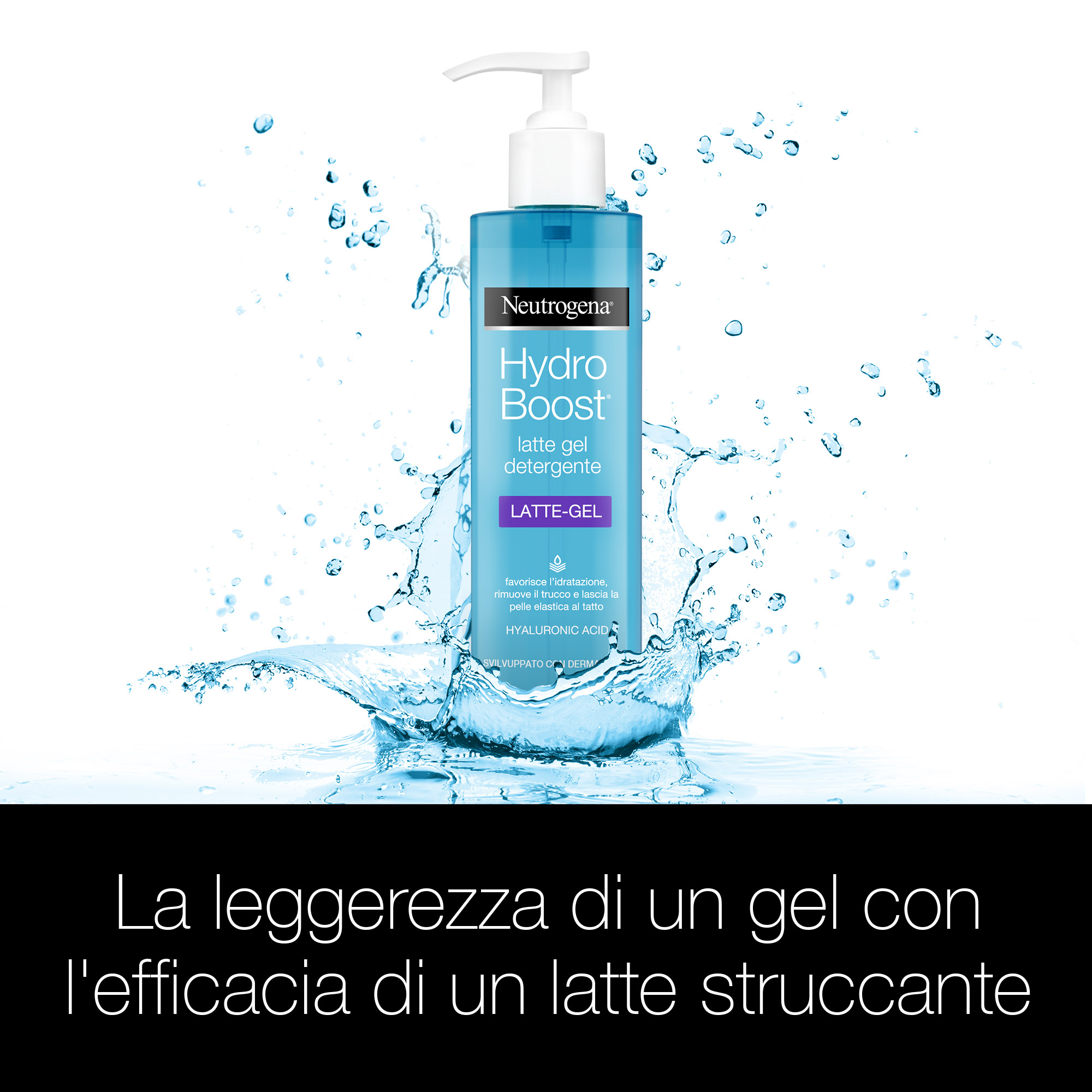 Neutrogena Hydro Boost Latte Gel Detergente Viso 200 ml, Detergente schiumogeno ad azione struccante