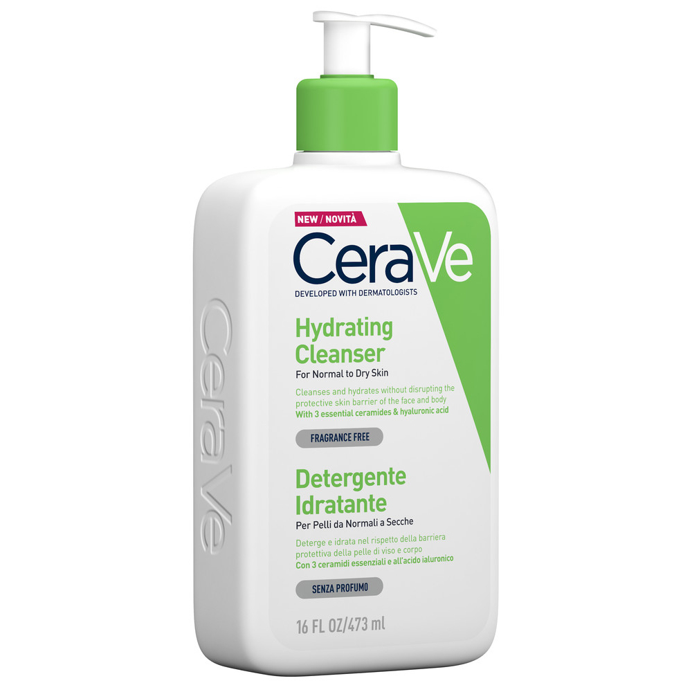 CeraVe Detergente Idratante Viso Pelle da Normale a Secca, con acido ialuronico e ceramidi 473 ml
