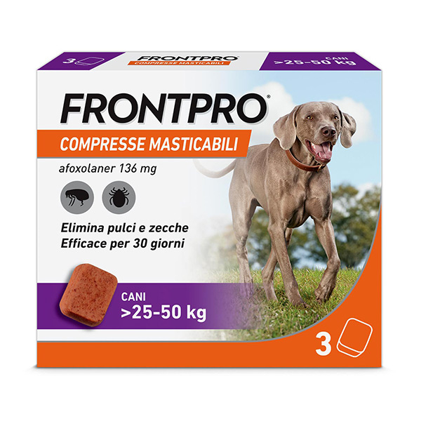 FRONTPRO x3 Compresse Masticabili Antiparassitario Per Cani (25-50Kg) Contro Pulci e Zecche