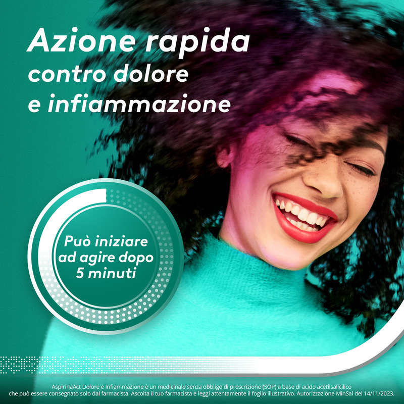 Aspirina Act Dolore e Infiammazione, Antidolorifico e Antinfiammatorio contro Dolori Muscolari e Articolari, Cervicale, Mal di Testa, Mal di Schiena, 12 Compresse Rivestite