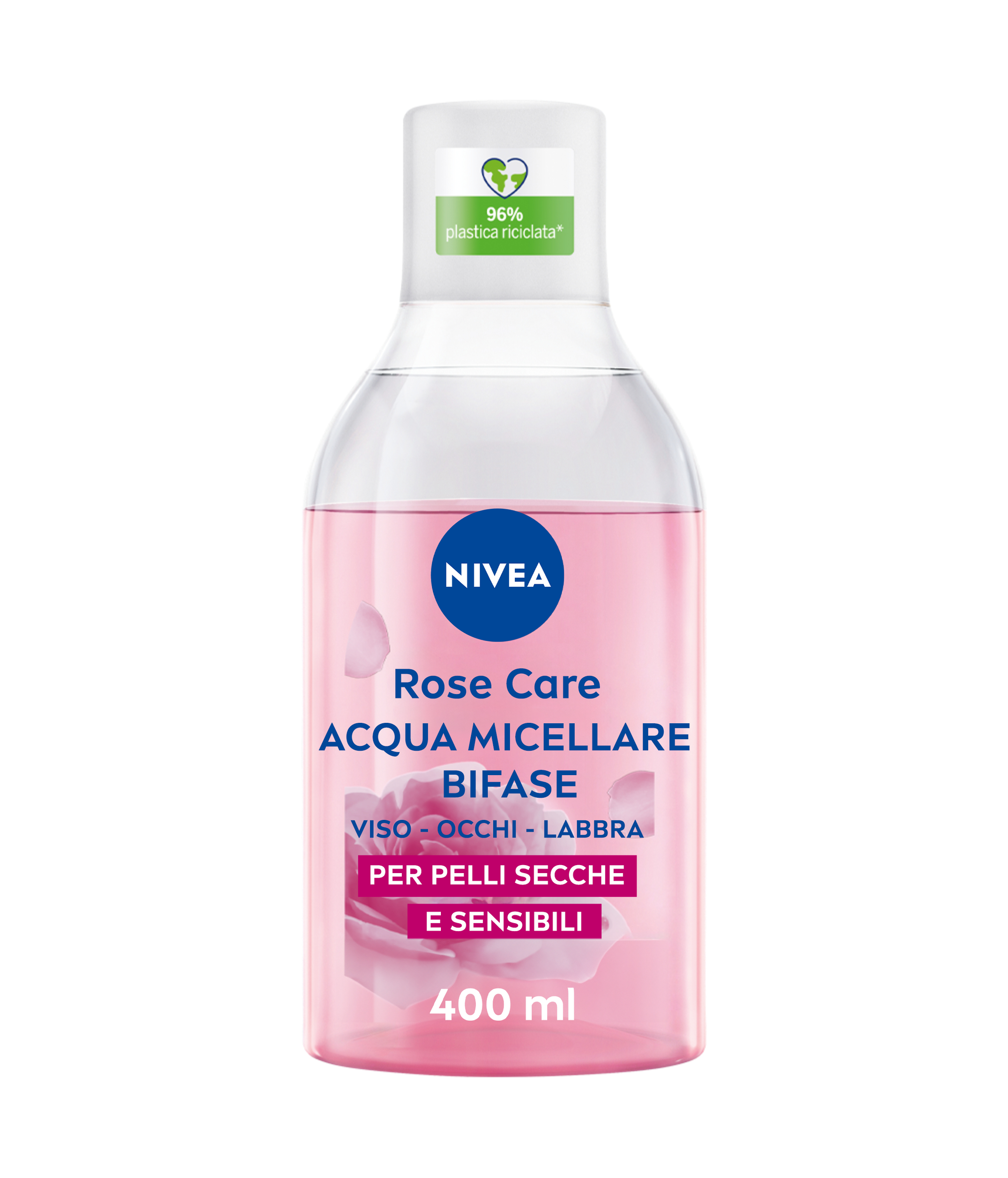 Nivea Rose Care Acqua Micellare Bifase 400 ml, Detergente viso e occhi struccante lenitivo
