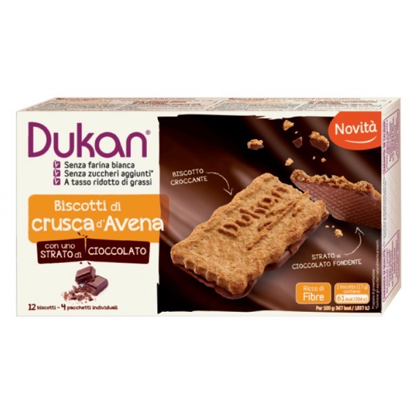 Dukan Biscotti Alla Crusca D'Avena Gourmand Con Strato Di Cioccolato 4 Confezioni 3 Biscotti