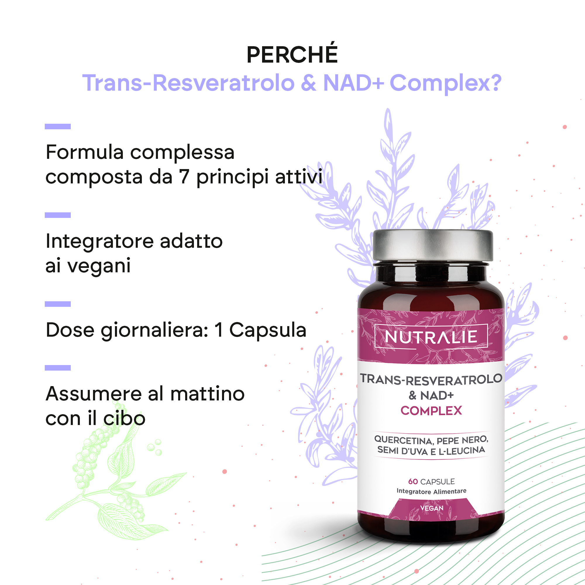 Nutralie Trans-Reveratrol & Nad+ Complex 60 Capsule - Integratore Antiossidante