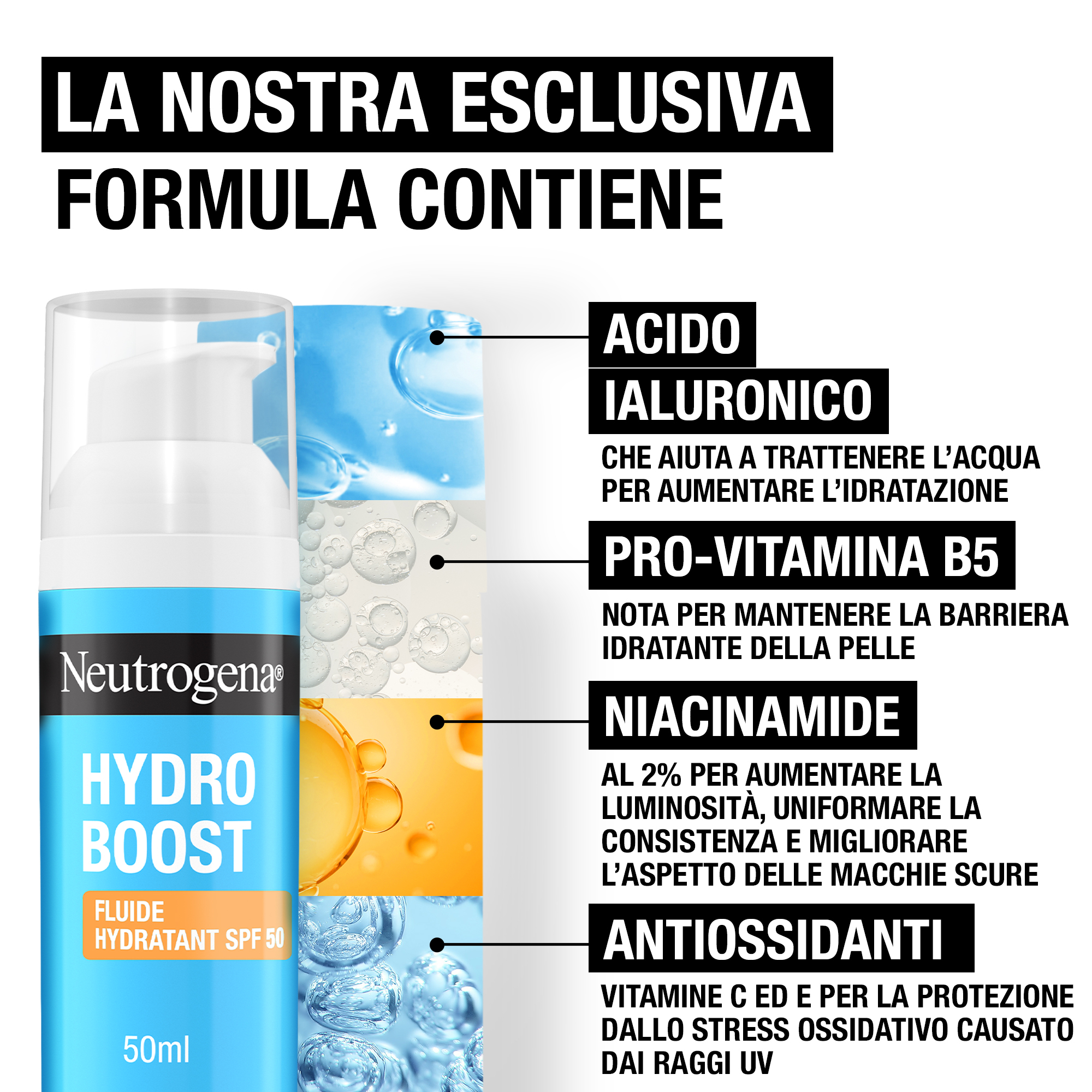 Neutrogena Hydro Boost Fluido Idratante SPF 50 50 ml, Crema solare viso 50 contro i raggi UVA/UVB
