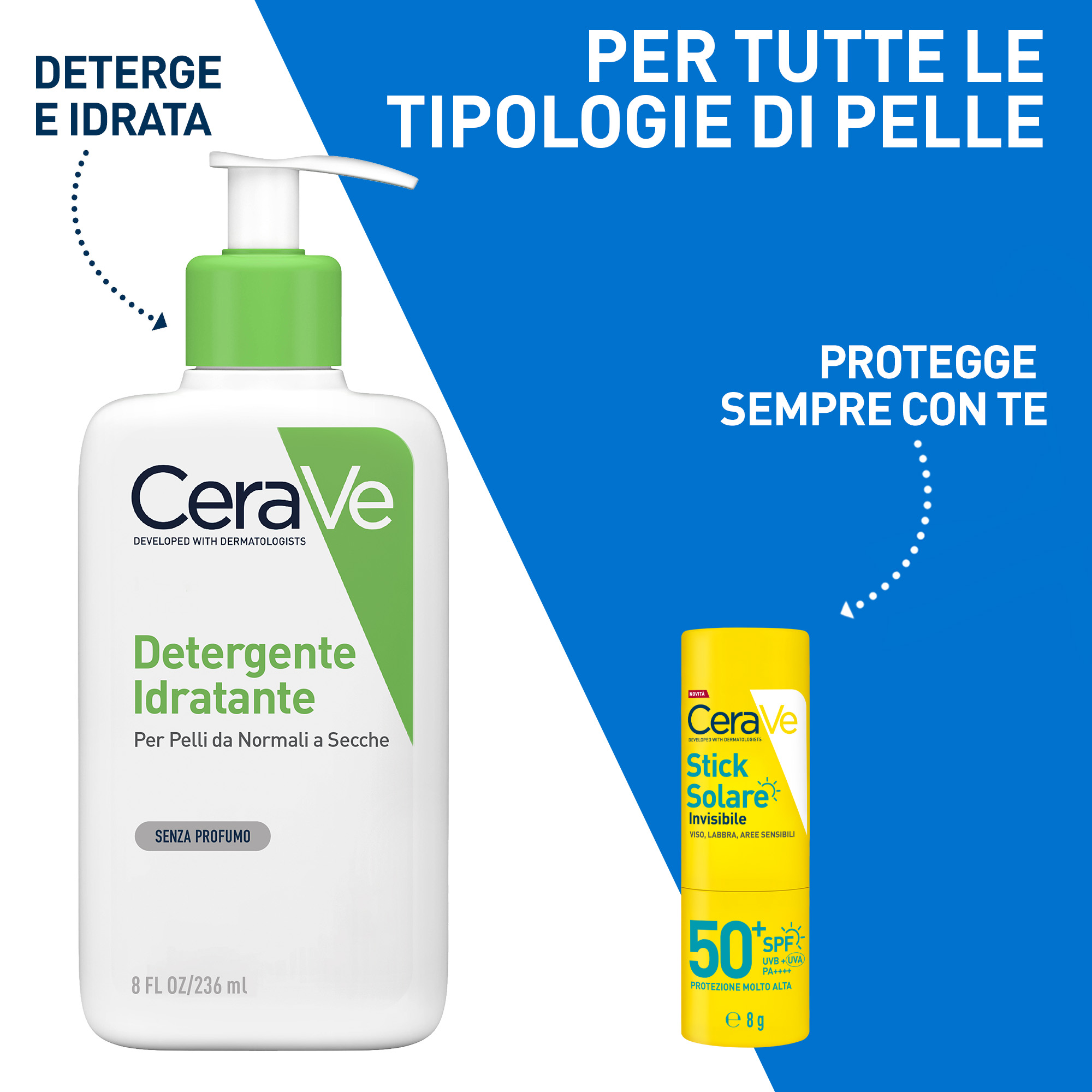 Cerave - Stick Solare Invisibile SPF50+ - Protezione Solare Labbra E Zone Sensibili 8 g