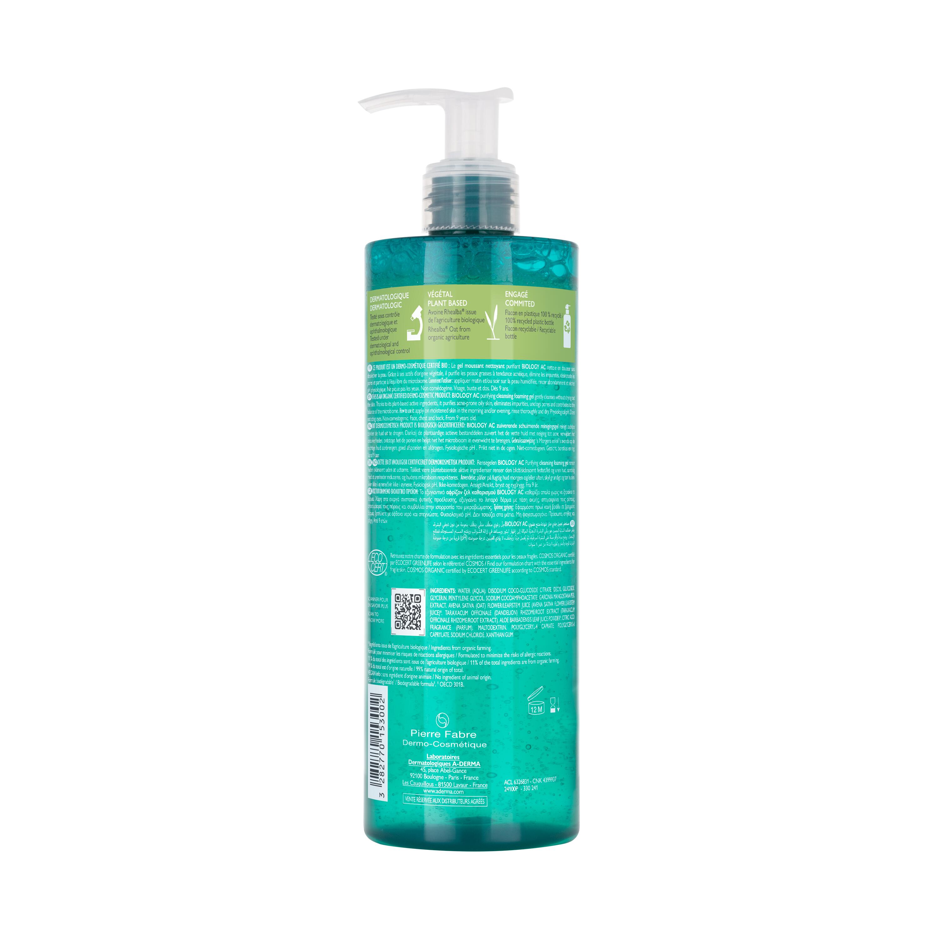 A-Derma - Biology AC Gel Detergente Per Pelle Grassa A Tendenza Acneica 400 ml