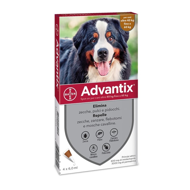 ADVANTIX SPOT ON 4 PIPETTE MONODOSE PER CANI oltre i 40 Kg fino ai 60 Kg 40-60