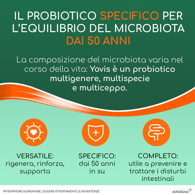 Yovis Rigenera, Probiotici per il Benessere Intestinale dai 50 anni, 25 Miliardi di Fermenti Lattici Vivi con Calcio e Vitamina B12, 10 Bustine
