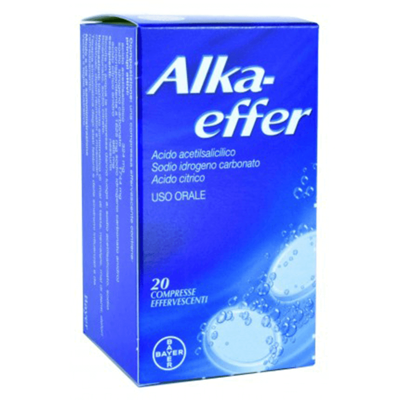 Alkaeffer Compresse, Antidolorifico per il Trattamento di Febbre e Dolore, con Acido Acetilsalicilico, 20 Compresse Effervescenti