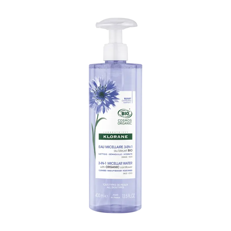 Klorane - Acqua Micellare Detergente, Struccante E Idratante 3 In 1 al Fiordaliso Bio 400 ml