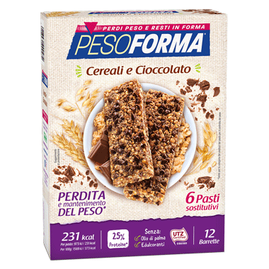Pesoforma Barrette Ai Cereali E Cioccolato - 6 Pasti sostitutivi per perdita e mantenimento del peso corporeo - 12 barrette