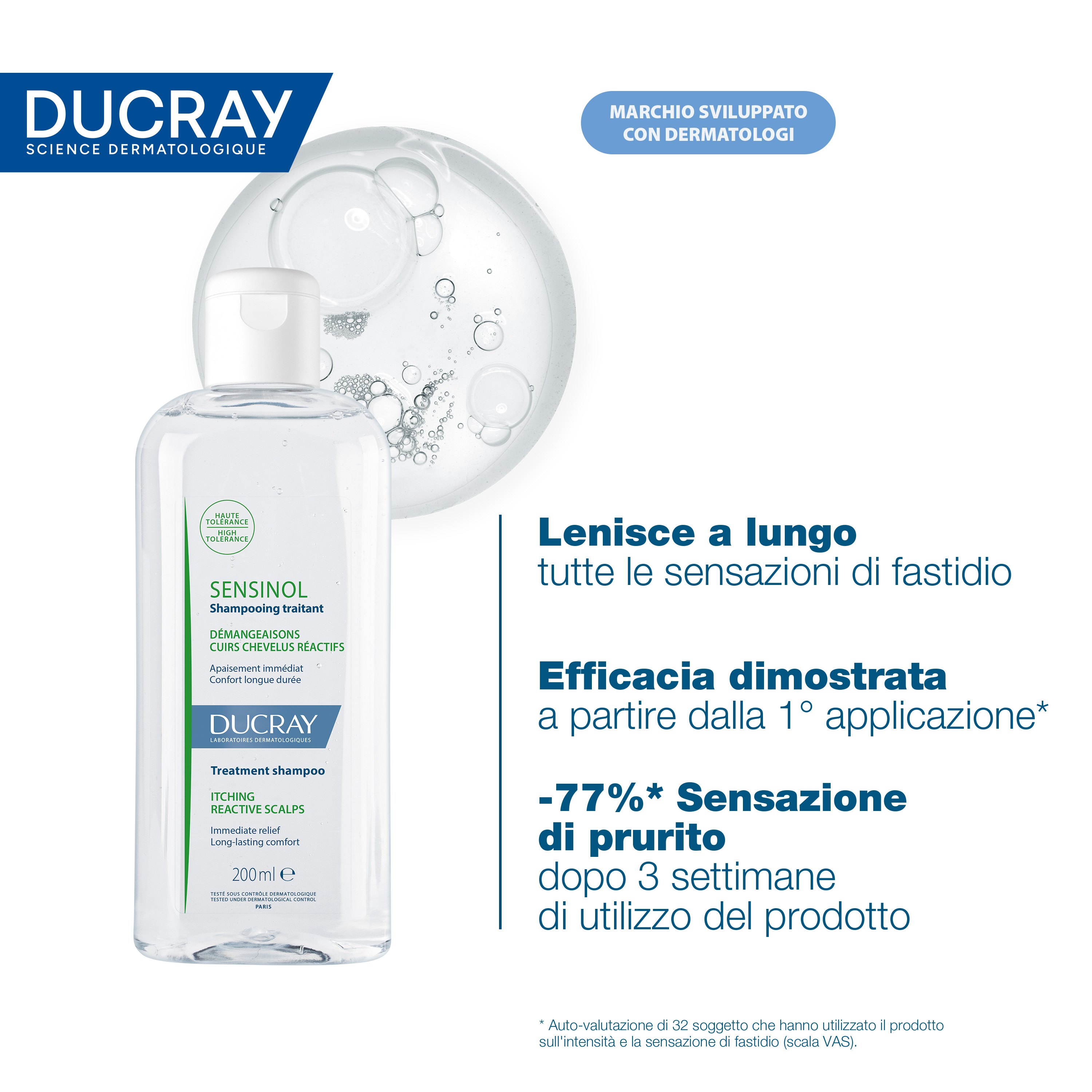 Ducray Sensinol Shampoo trattante, cuoio capelluto sensibile e reattivo, 200ml