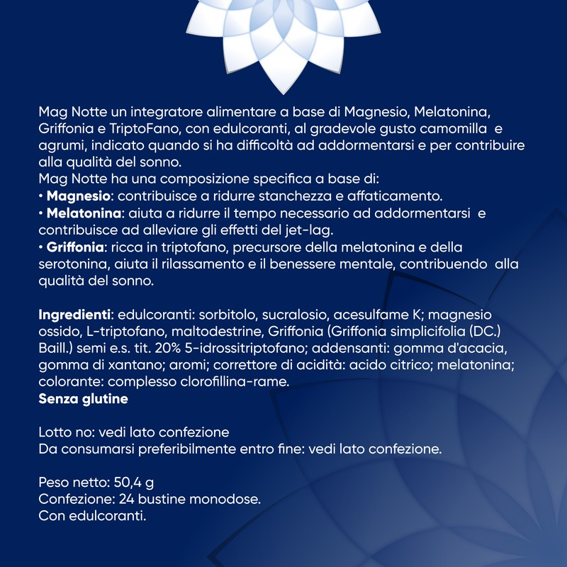 Mag Notte 24 Bustine - Integratore Con Melatonina, Magnesio E Griffonia Per Favorire il Rilassamento E Il Sonno