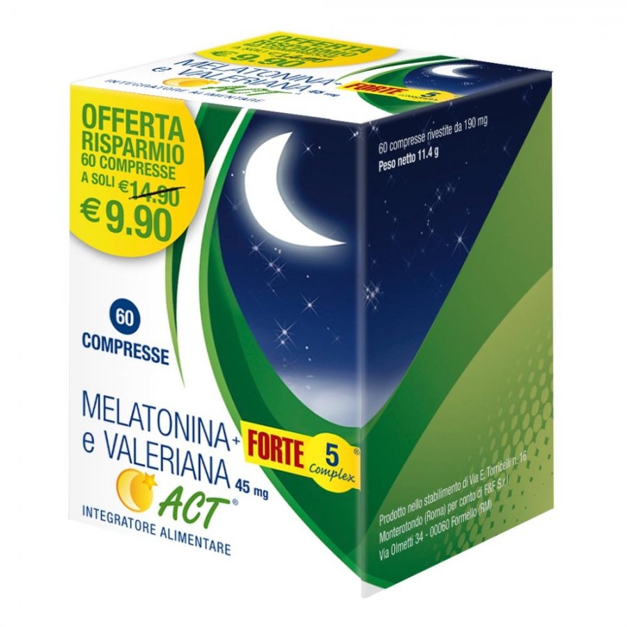 Melatonina+ Forte 5 Complex e Valeriana 45mg Act flacone da 60 compresse rivestite da 190 mg
