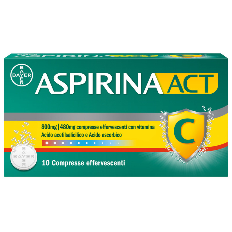 Aspirina ACT C antinfiammatorio e antidolorifico per Febbre e Sintomi Influenzali con Vitamina C 10 Compresse Effervescenti 