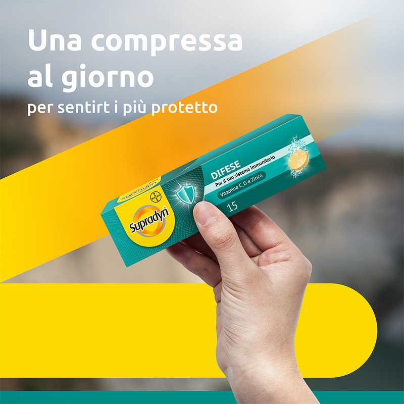 Supradyn Difese Integratore Multivitaminico  con Vitamina D, Vitamina C e Zinco, per il Sistema Immunitario, 15 Compresse Effervescenti