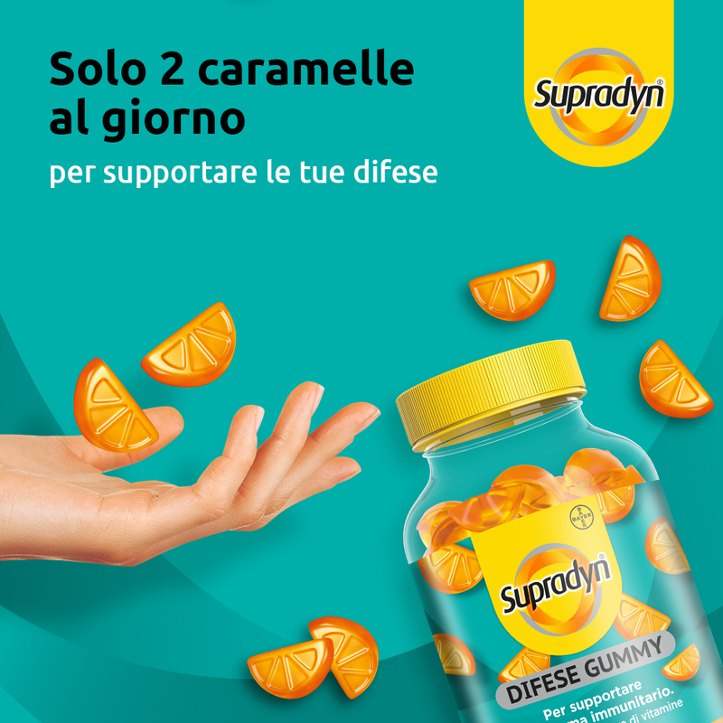 Supradyn Difese Gummy Integratore Multivitaminico con Vitamina C, D e Zinco per Difese Immunitarie degli adulti, Gusto Arancia, 60 Caramelle Gommose