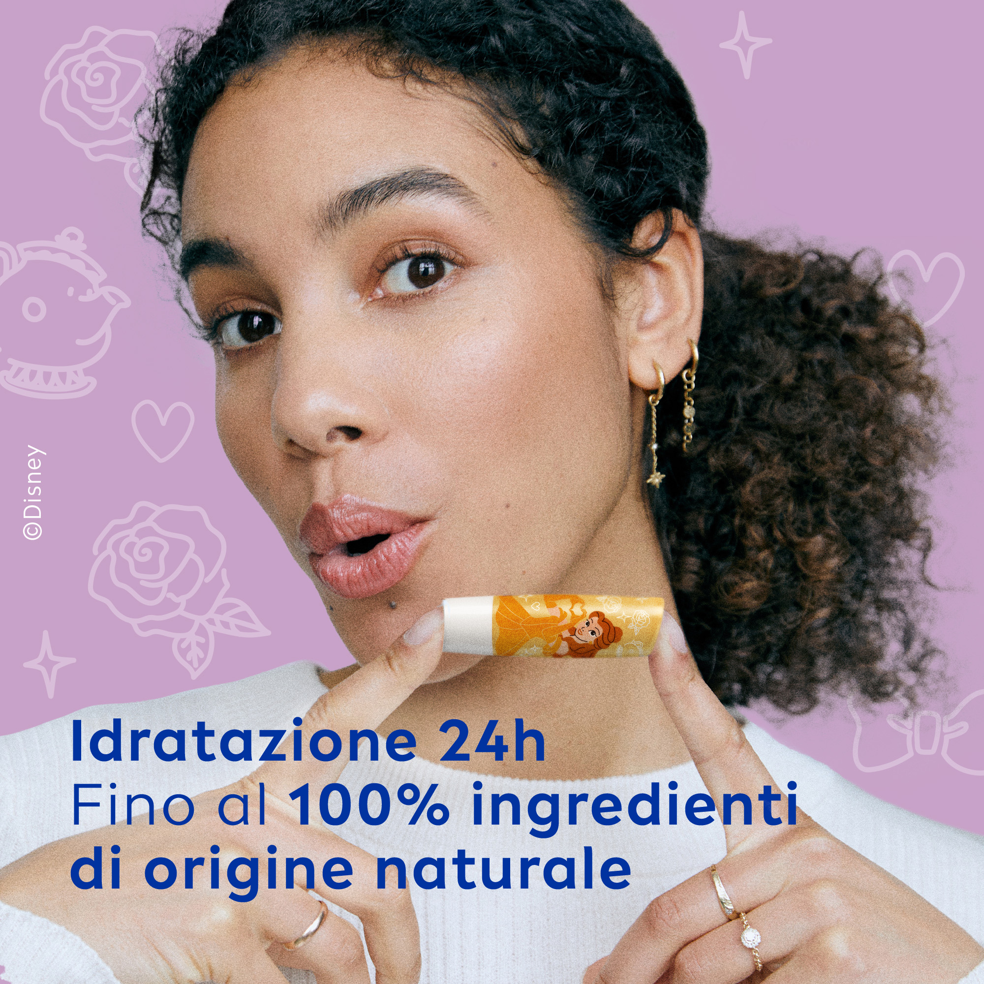 Labello Disney Princess Limited Edition - BELLE - Balsamo labbra colorato ad azione idratante prolungata, adatto dai 3 anni in su - Burrocacao aroma vaniglia, 4.8g