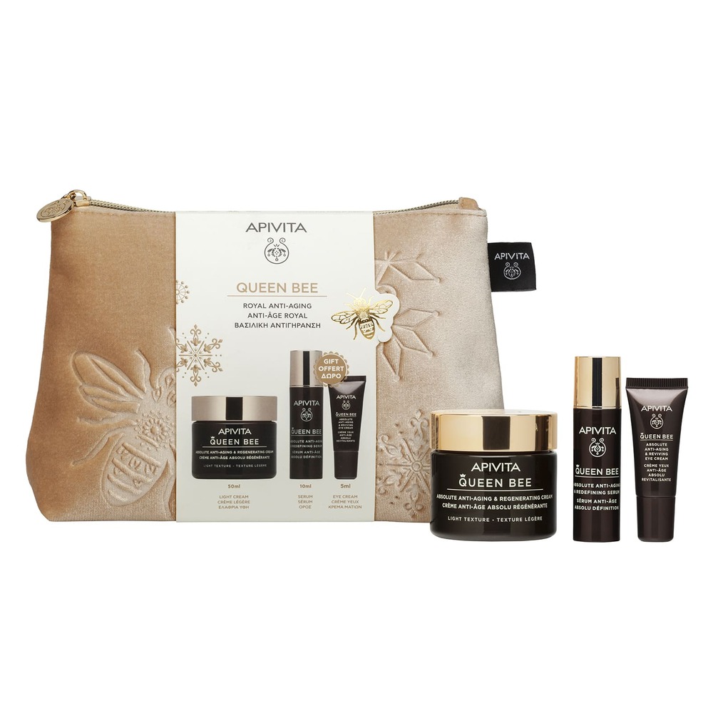Apivita Queen Bee Cofanetto Regalo Anti-Età - Crema Leggera 50 ml + Siero 10 ml + Anti-Età Occhi 5 ml