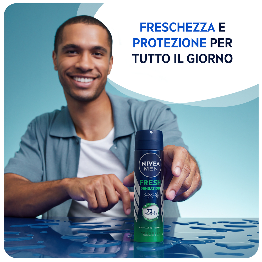Nivea Men Fresh Sensation Deodorante Spray 150 ml, Deodorante uomo spray per una protezione 72h