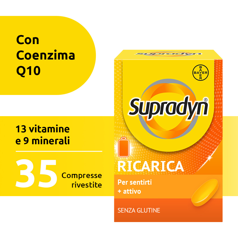 Supradyn Ricarica Integratore Multivitaminico Completo con Vitamine A, B, C, D, E, K, Minerali e Coenzima Q10 contro la Stanchezza, Gusto Arancia, 35 Compresse Rivestite