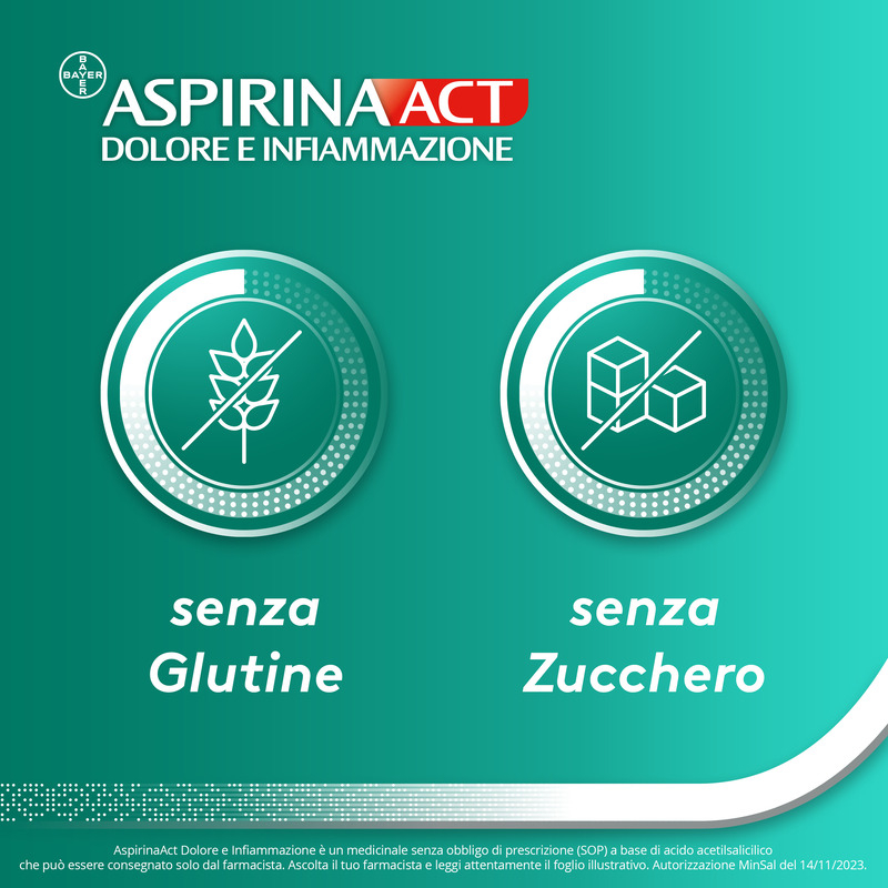 Aspirina Act Dolore e Infiammazione, Antidolorifico e Antinfiammatorio contro Dolori Muscolari e Articolari, Cervicale, Mal di Testa, Mal di Schiena, 12 Compresse Rivestite