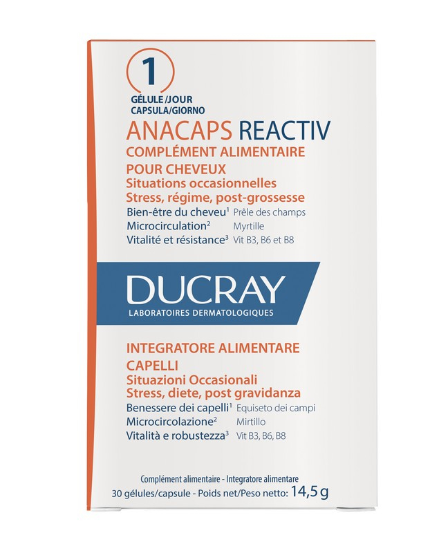 Ducray - Anacaps Reactiv - Integratore alimentare per capelli, situazione occasionale - 30 capsule