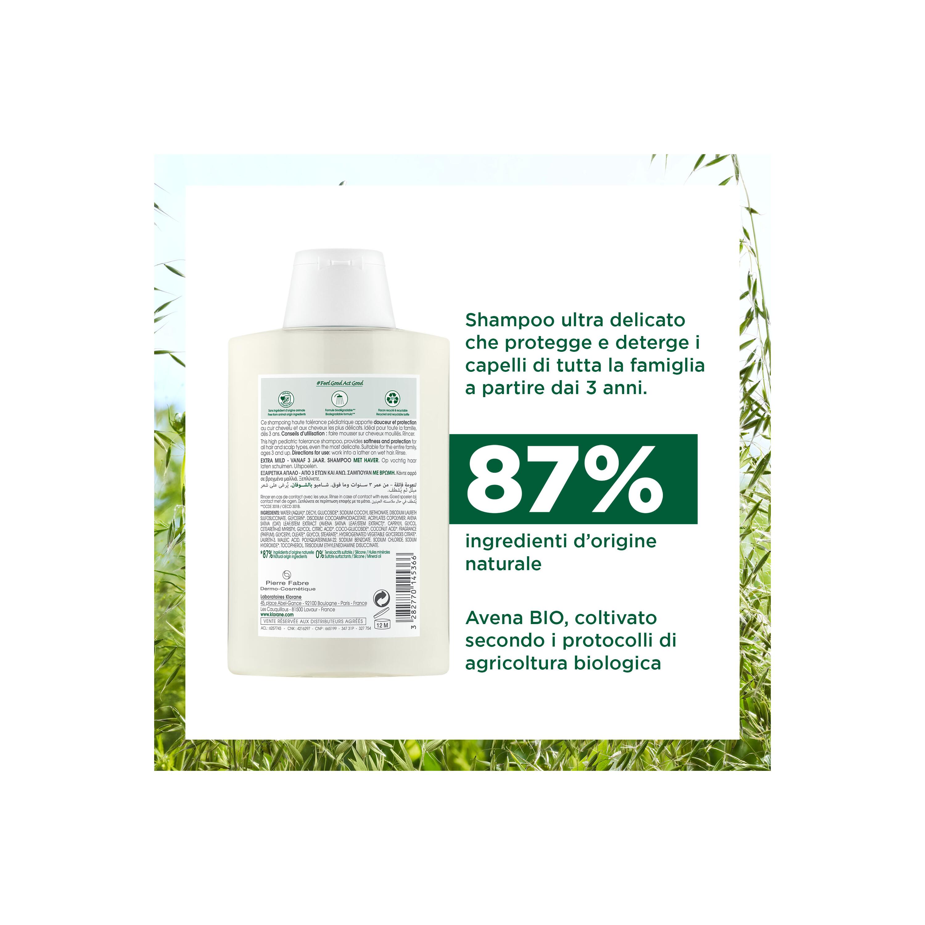 Klorane - Shampoo Extra-Delicato All'Avena Per Tutti I Tipi Di Capelli 200 ml