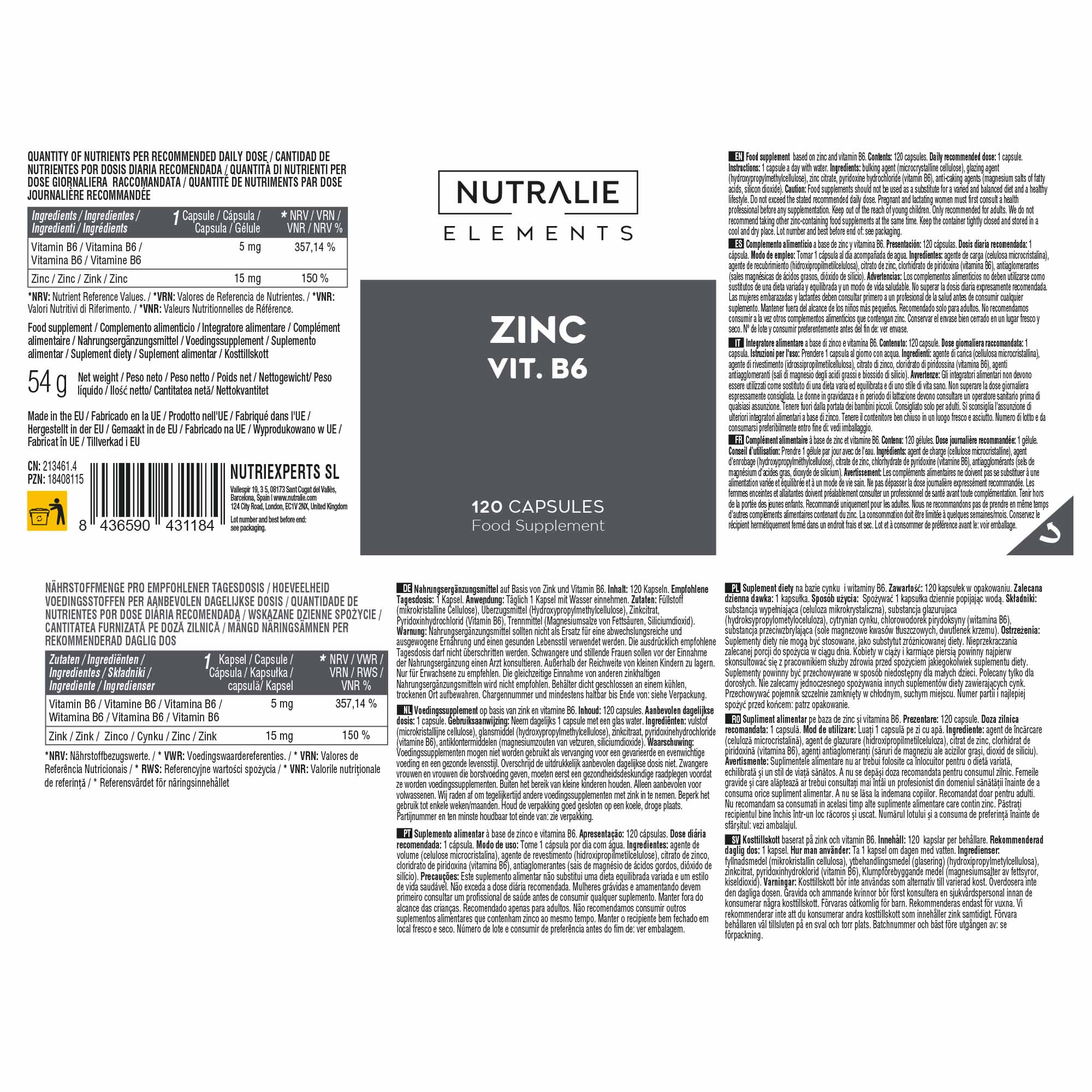 Nutralie Zinco 120 Capsule - Integratore Di Zinco E Vitamina B6