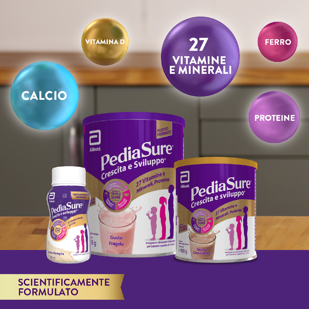 Pediasure Crescita E Sviluppo Integratore Multivitaminico Per Bambini Formato 400g Gusto Cioccolato